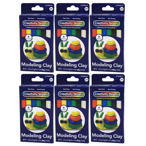 Extruded Modeling Clay, 6 Assorted Colors, 6 Sticks/1 lb. Per Pack, 6 Packs - Kidsplace.store
