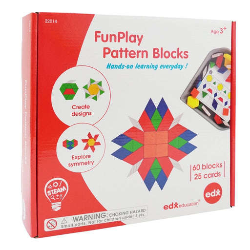 FunPlay Pattern Blocks - Set of 60 Wooden Math Manipulatives + 50 Activities + Messy Tray - Kidsplace.store