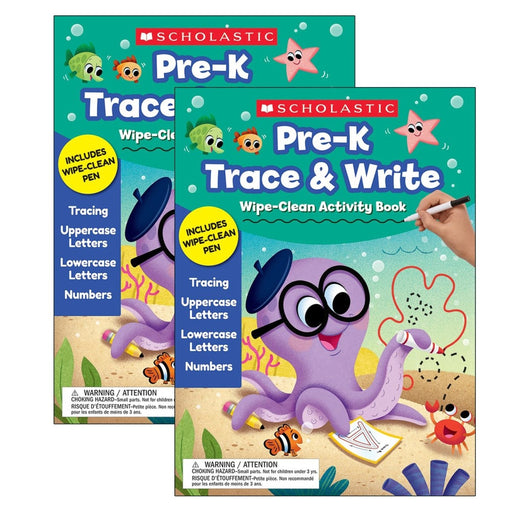 Pre-K Trace & Write Wipe-Clean Activity Book with Pen, Pack of 2 - Kidsplace.store
