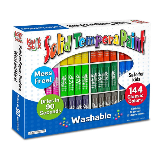 Solid Tempera Paint Sticks Class Pack, 144 Classic Colors - 12 of Each Color - Kidsplace.store