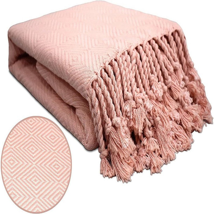 100% Ring Spun Cotton Diamond Throws Blankets Hand Woven with Fringe Super Soft - Kidsplace.store