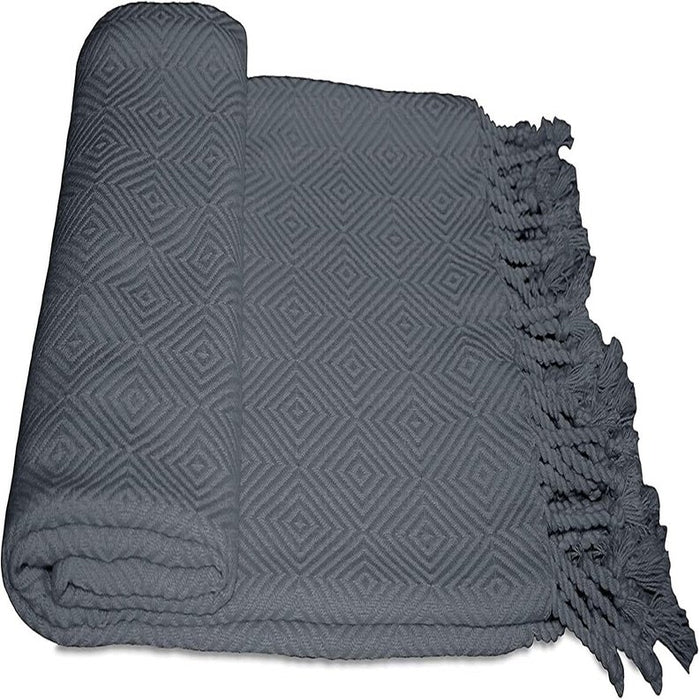 100% Ring Spun Cotton Diamond Throws Blankets Hand Woven with Fringe Super Soft - Kidsplace.store