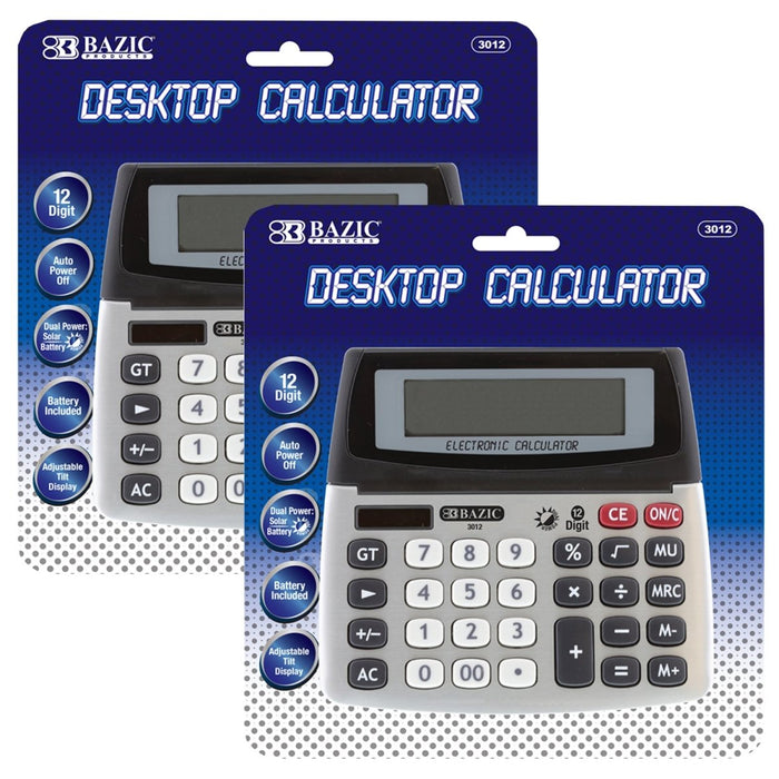 12-Digit Dual Power Desktop Calculator with Adjustable Display, Pack of 2 - Kidsplace.store