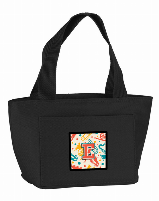 Retro Teal Orange Musical Instruments Initial Lunch Bag
