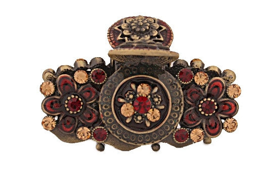 Flowers Decorated In Red & Stone Hair Claw