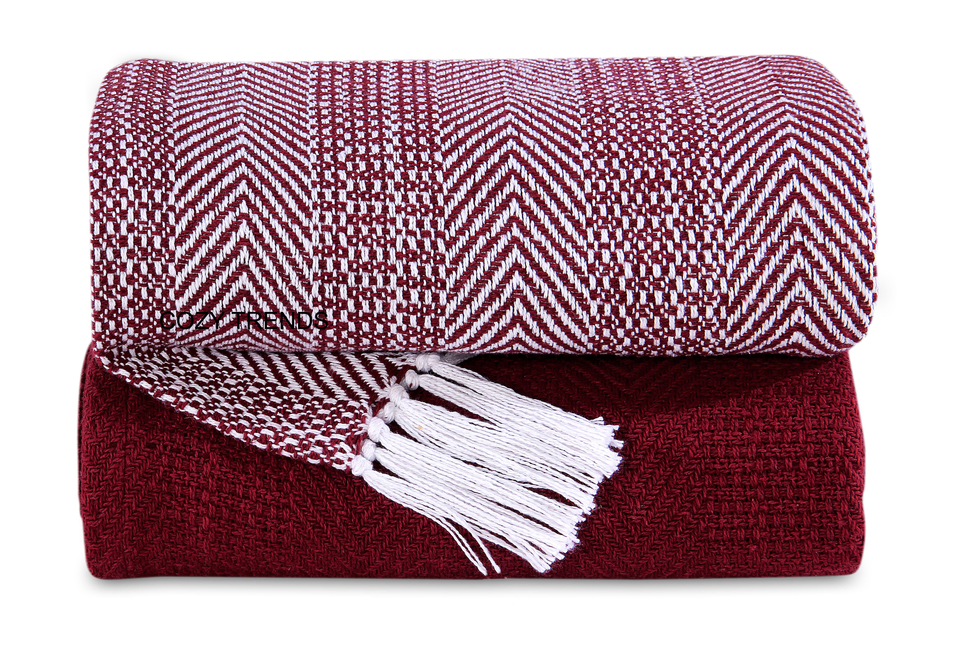Hand Woven 100% Cotton All Season Soft Throw Blankets Herringbone