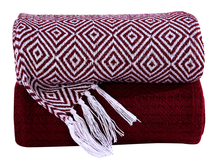 Hand Woven 100% Cotton All Season Couch Chair Bed Decorative Diamond Throw Blankets