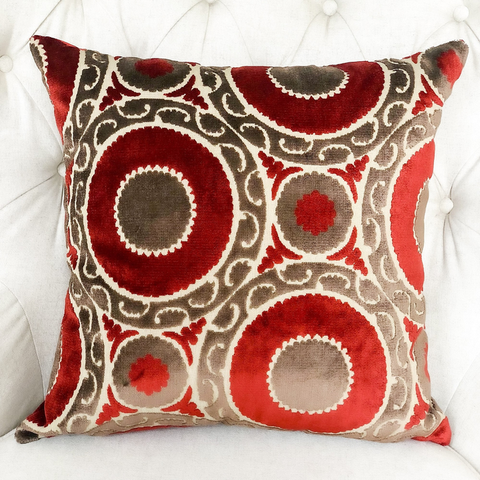 Plutus Madeline Red and Brown Handmade Luxury Pillow