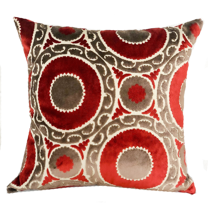 Plutus Madeline Red and Brown Handmade Luxury Pillow