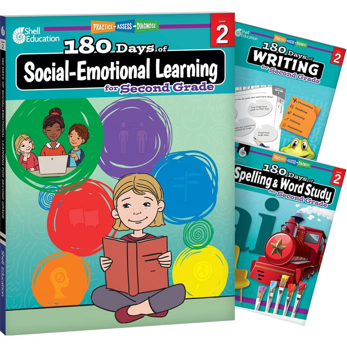 180 Days Social-Emotional Learning, Writing, & Spelling Grade 2: 3-Book Set - Kidsplace.store