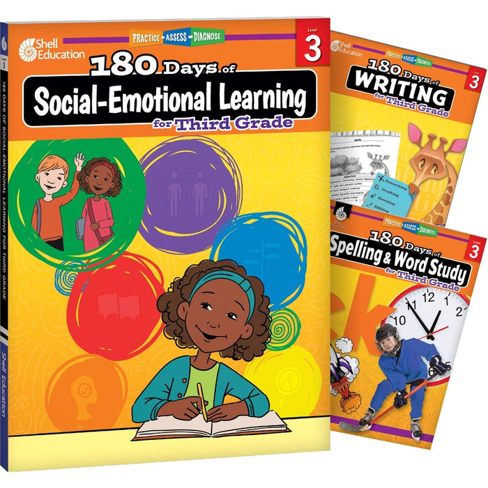 180 Days Social-Emotional Learning, Writing, & Spelling Grade 3: 3-Book Set - Kidsplace.store