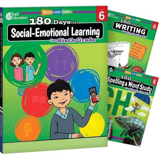 180 Days Social-Emotional Learning, Writing, & Spelling Grade 6: 3-Book Set - Kidsplace.store