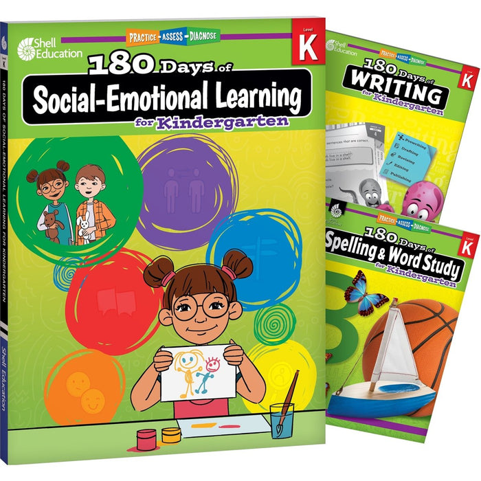 180 Days Social-Emotional Learning, Writing, & Spelling Grade K: 3-Book Set - Kidsplace.store