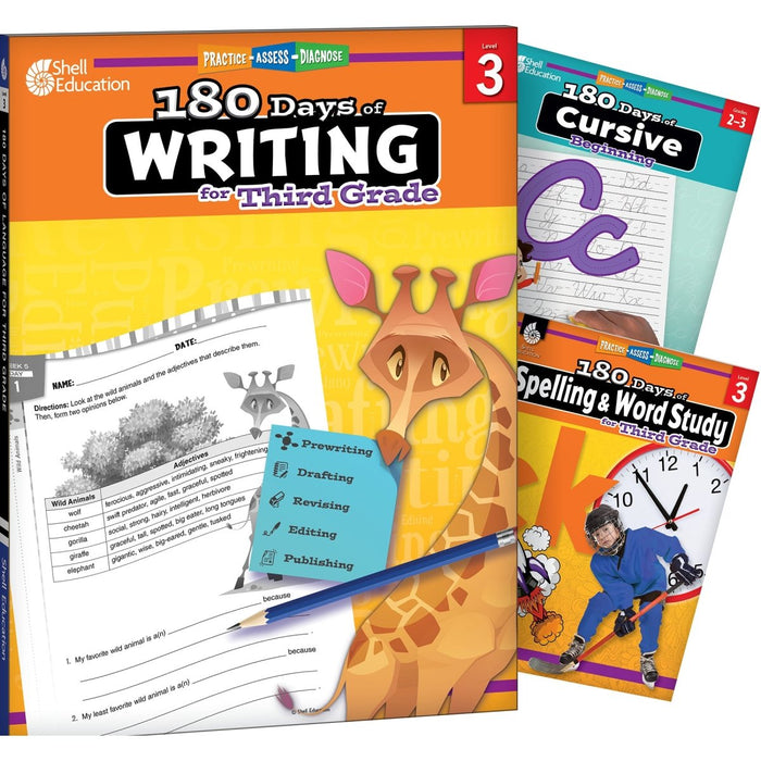 180 Days Writing, Spelling, & Cursive Grade 3: 3-Book Set - Kidsplace.store