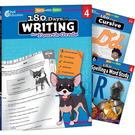 180 Days Writing, Spelling, & Cursive Grade 4: 3-Book Set - Kidsplace.store