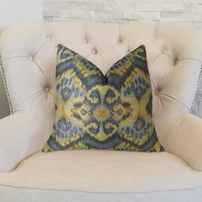 Plutus Sacred Pixie Blue Navy and Taupe Handmade Luxury Pillow