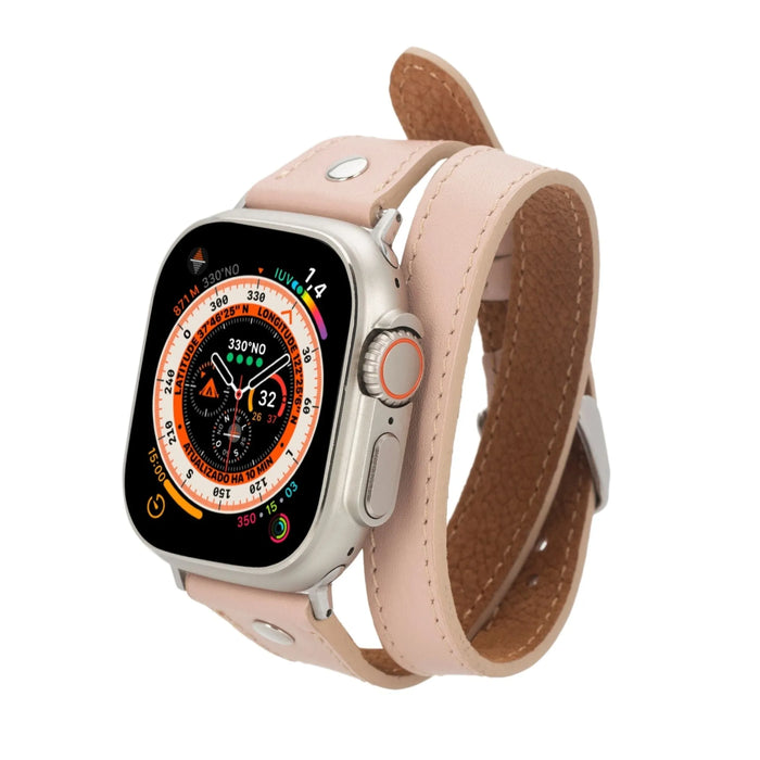 Basin Double Tour Leather Bands for Apple Watch Ultra,8,7 and SE