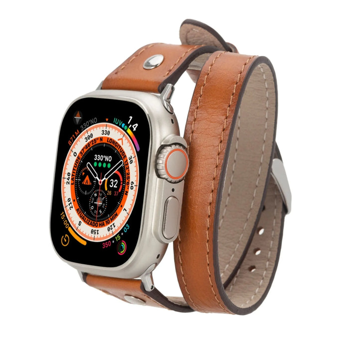 Basin Double Tour Leather Bands for Apple Watch Ultra,8,7 and SE