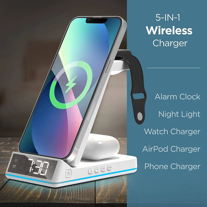 5-In-1 Charging Stand With Alarm Clock & Nightlight