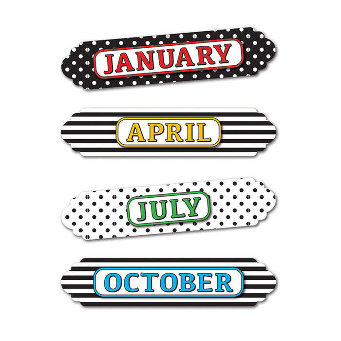 Magnetic Die-Cut Timesavers & Labels, Months of the Year, Black and White Assorted Patterns, 12 Per Pack, 6 Packs