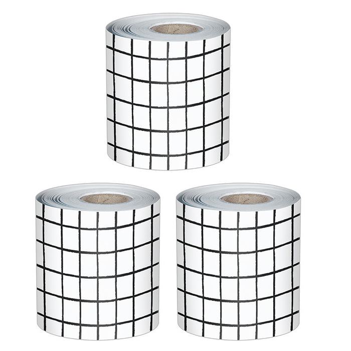 Happily Ever Elementary Creatively Inspired Black & White Grid Rolled Straight Bulletin Board Borders, 65 Feet Per Roll, Pack of 3