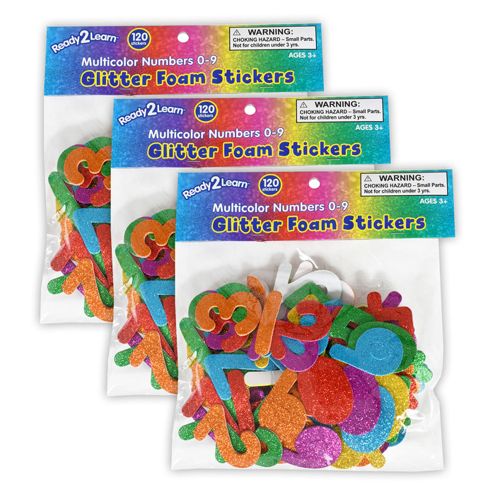 Glitter Foam Stickers - Numbers - Multicolor - 120 Per Pack - 3 Packs