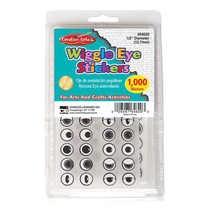 Wiggle Eyes Stickers, Black, 1000 Per Pack, 3 Packs