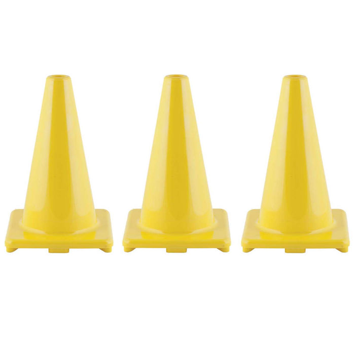 Hi-Visibility Flexible Vinyl Cone, 12", Yellow, Pack of 3