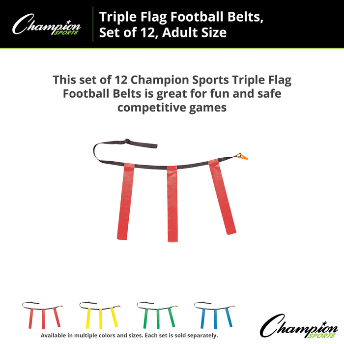 Triple Flag Football Set, Adult Size, Red, 32"-39", 12 per pack