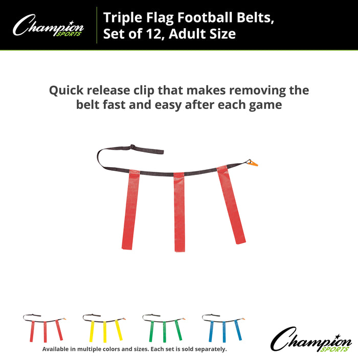 Triple Flag Football Set, Adult Size, Red, 32"-39", 12 per pack