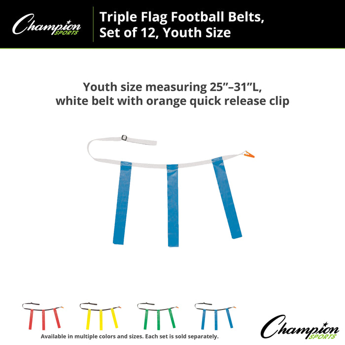 Triple Flag Football Set, Youth Size, Blue, 25"-31", 12 per pack