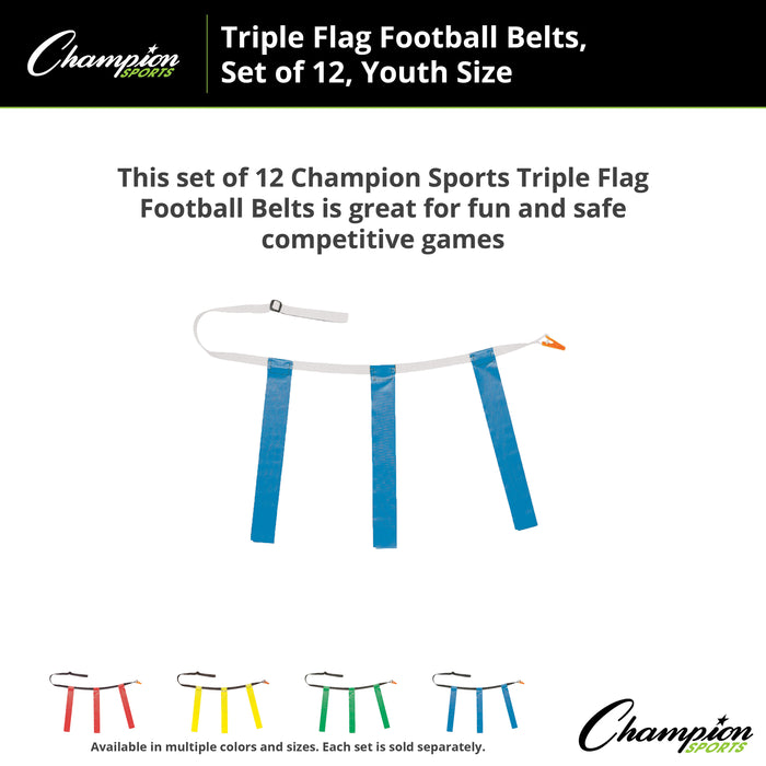 Triple Flag Football Set, Youth Size, Blue, 25"-31", 12 per pack