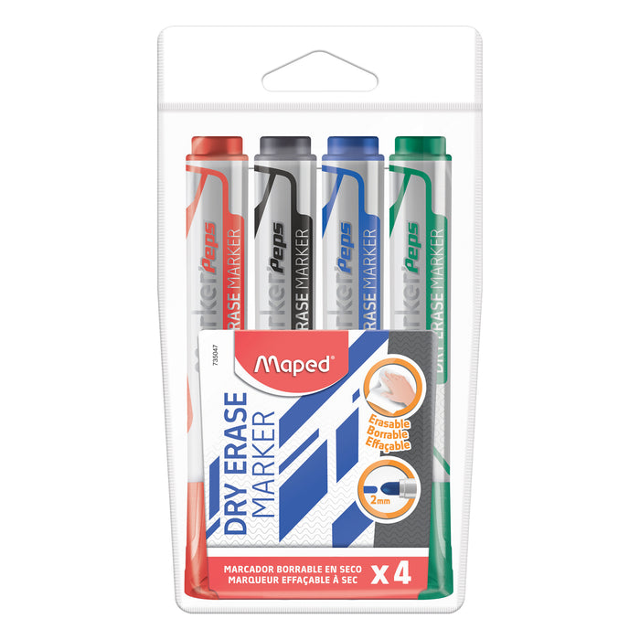 Marker'Peps Dry Erase Jumbo Marker, Bullet Tip, 4 Per Pack, 6 Packs