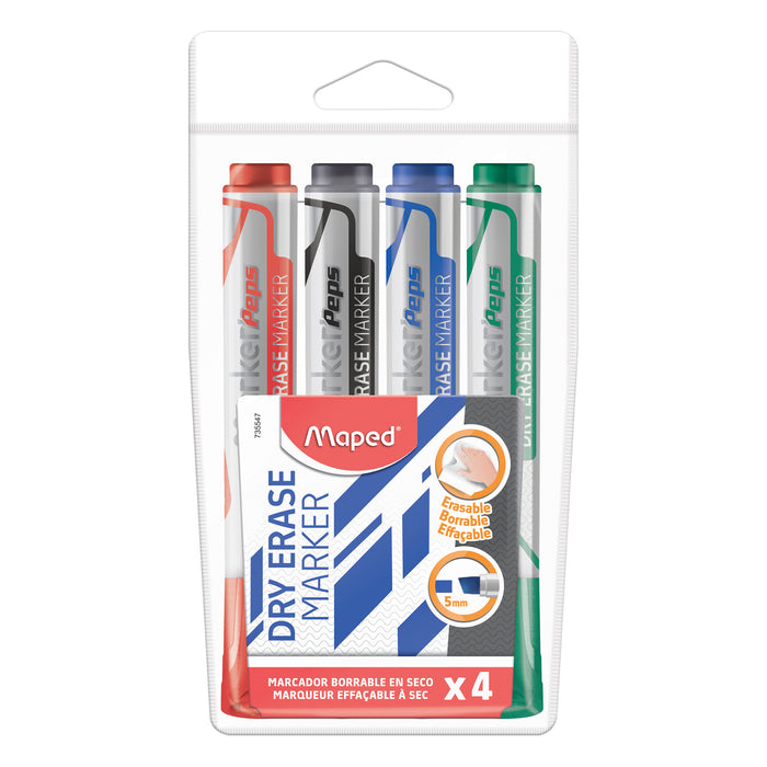 Marker'Peps Dry Erase Jumbo Marker, Chisel Tip, 4 Per Pack, 6 Packs