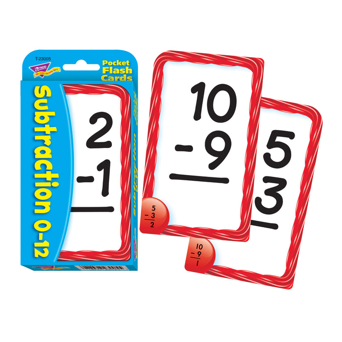 Subtraction 0-12 Pocket Flash Cards, 6 Packs