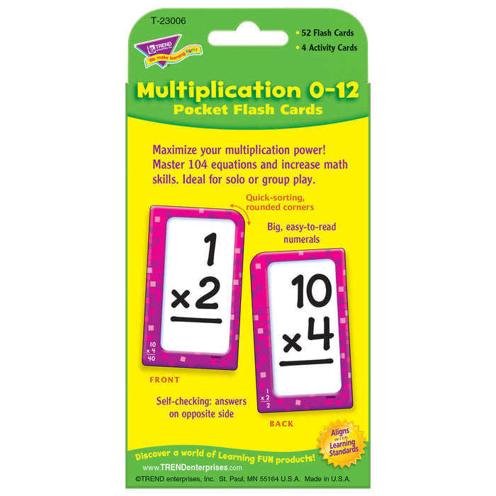 Multiplication 0-12 Pocket Flash Cards, 6 Packs