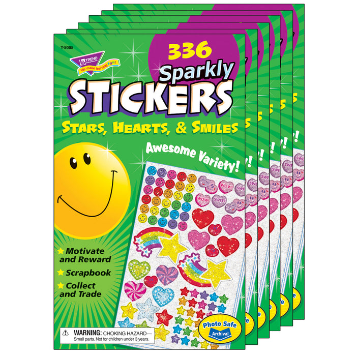 Sparkly Stars, Hearts, & Smiles Sticker Pad, 336 Stickers Per Pad, 6 Pads