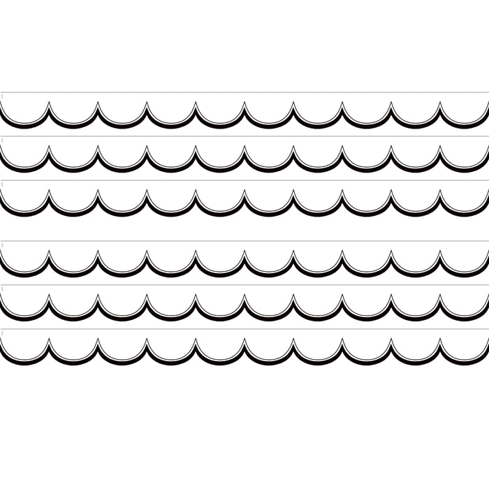 White with Black Scalloped Die-Cut Border Trim, 35 Feet Per Pack, 6 Packs