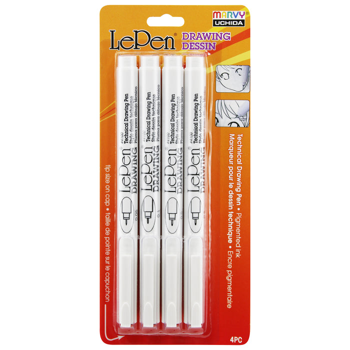 LePen® Drawing Pens, 4 Per Pack, 3 Packs