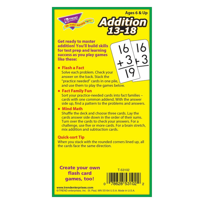 Addition 13-18 Skill Drill Flash Cards, 3 Packs - Kidsplace.store