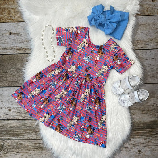 Americana Printed Flutter Sleeve Dress - Kidsplace.store