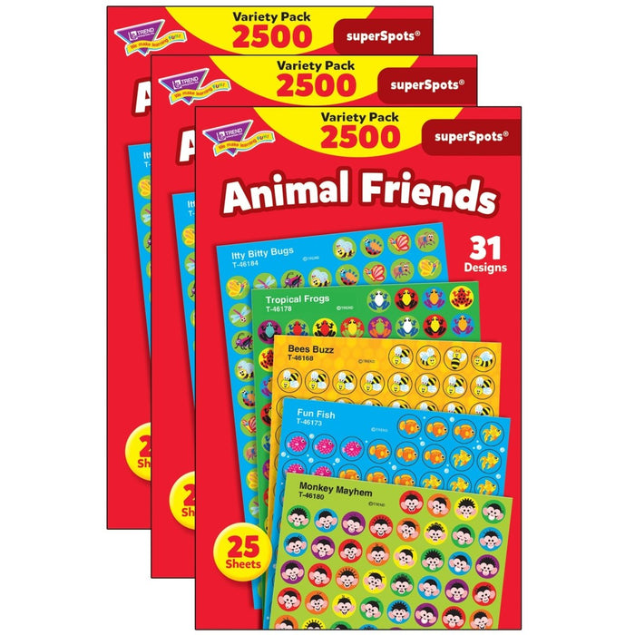 Animal Friends superSpots® Stickers Variety Pack, 2500 Per Pack, 3 Packs - Kidsplace.store