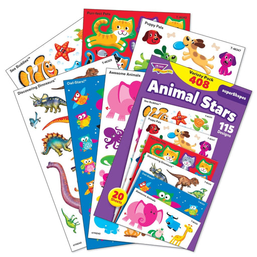 Animal Stars superShapes Stickers-Large Variety Pack, 408 Per Pack, 3 Packs - Kidsplace.store