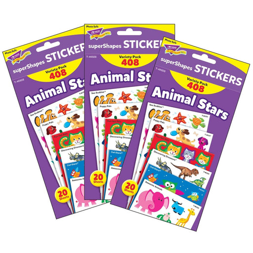 Animal Stars superShapes Stickers-Large Variety Pack, 408 Per Pack, 3 Packs - Kidsplace.store