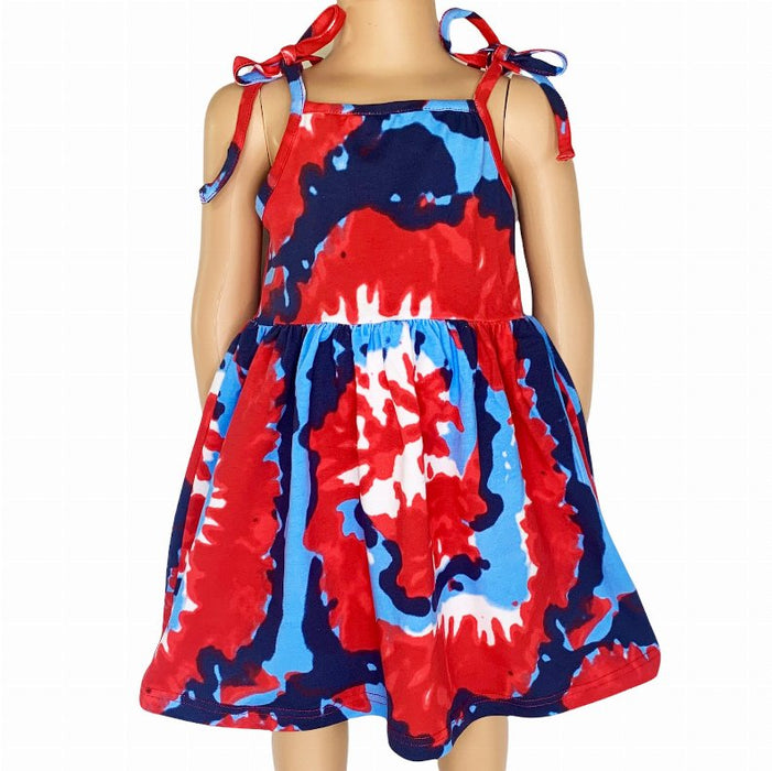 AnnLoren Big Little Girls 4th of July Tie Dye Summer Swing Dress - Kidsplace.store