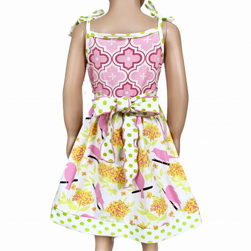 AnnLoren Girls Dress Spring Birds and Pink Arabesque Cotton Knit Spaghetti Straps - Kidsplace.store