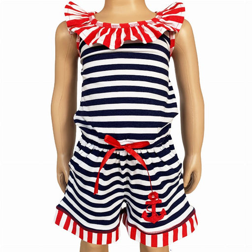 AnnLoren Little Big Girls Anchors Away Nautical Jumpsuit Summer Boutique Clothing - Kidsplace.store