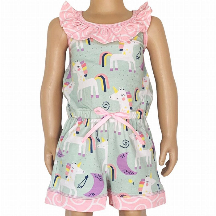 AnnLoren Little & Big Girls Jumpsuit Magical Unicorn Rainbows Spring Romper - Kidsplace.store