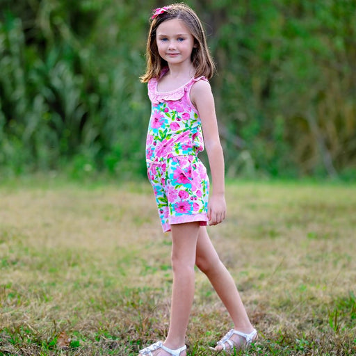 AnnLoren Little & Big Girls Jumpsuit Shabby Chic Floral Spring Summer Romper - Kidsplace.store