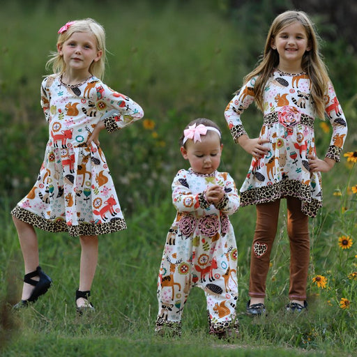 AnnLoren Little & Big Girls Long Sleeve Boutique Forest Friends Fall Dress - Kidsplace.store